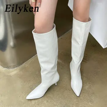 Eilyken Design Pointed Toe ผู้หญิงเข่า-รองเท้าบูทสูง Designer Party Dress Street ยาว Booties บางรองเท้าส้นสูงรองเท้า
