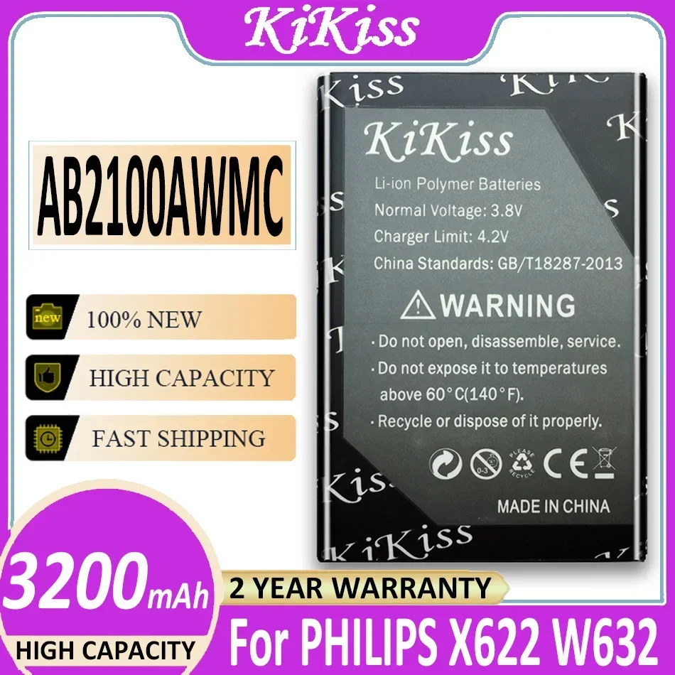 

KiKiss Battery AB2100AWMC 3200mAh For PHILIPS Xenium X622 W632 W336 V726 CTX622 CTW632 CTW336 Bateria + Track No