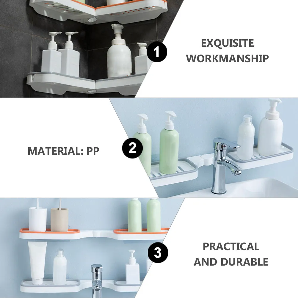 1Pcs Rotatable Wall-Mount Bathroom Storage Rack Nail-Free Multifunctional Kitchen Draining Corner Shelf for Toothbrush Shampoo