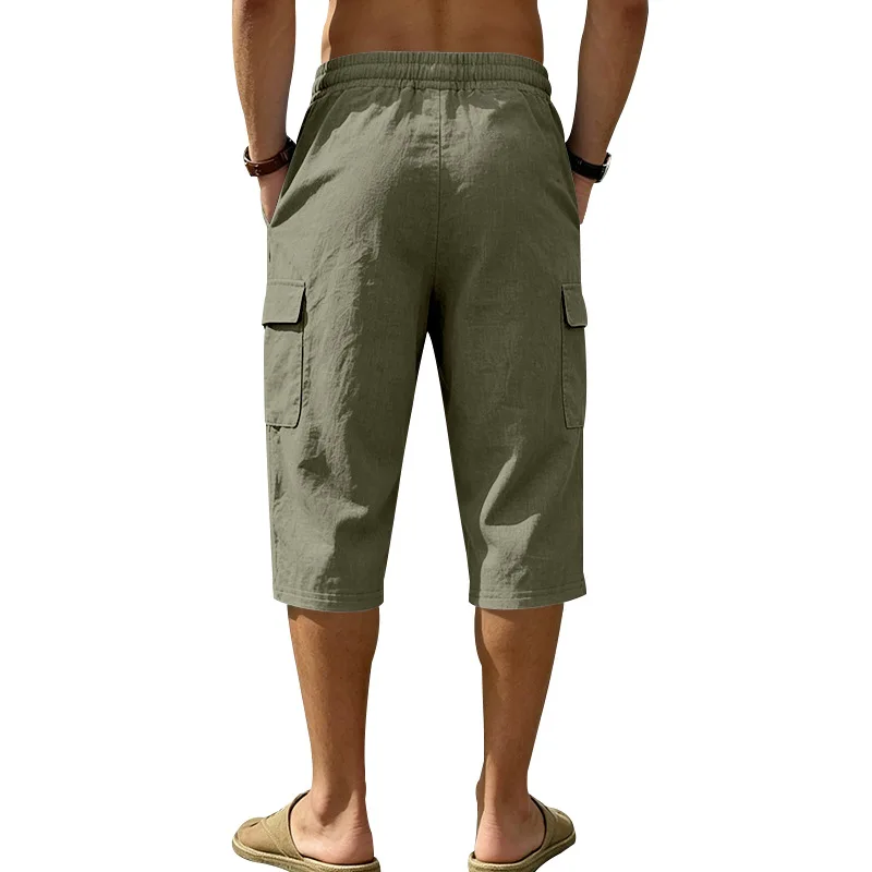 Europäische und amerikanische Sommer-Shorts aus Leinen für Herren, lässig, Outdoor, Arbeitskleidung, Pendler, Sport, Multi-Pocket, 7/8-Länge – Detail 23