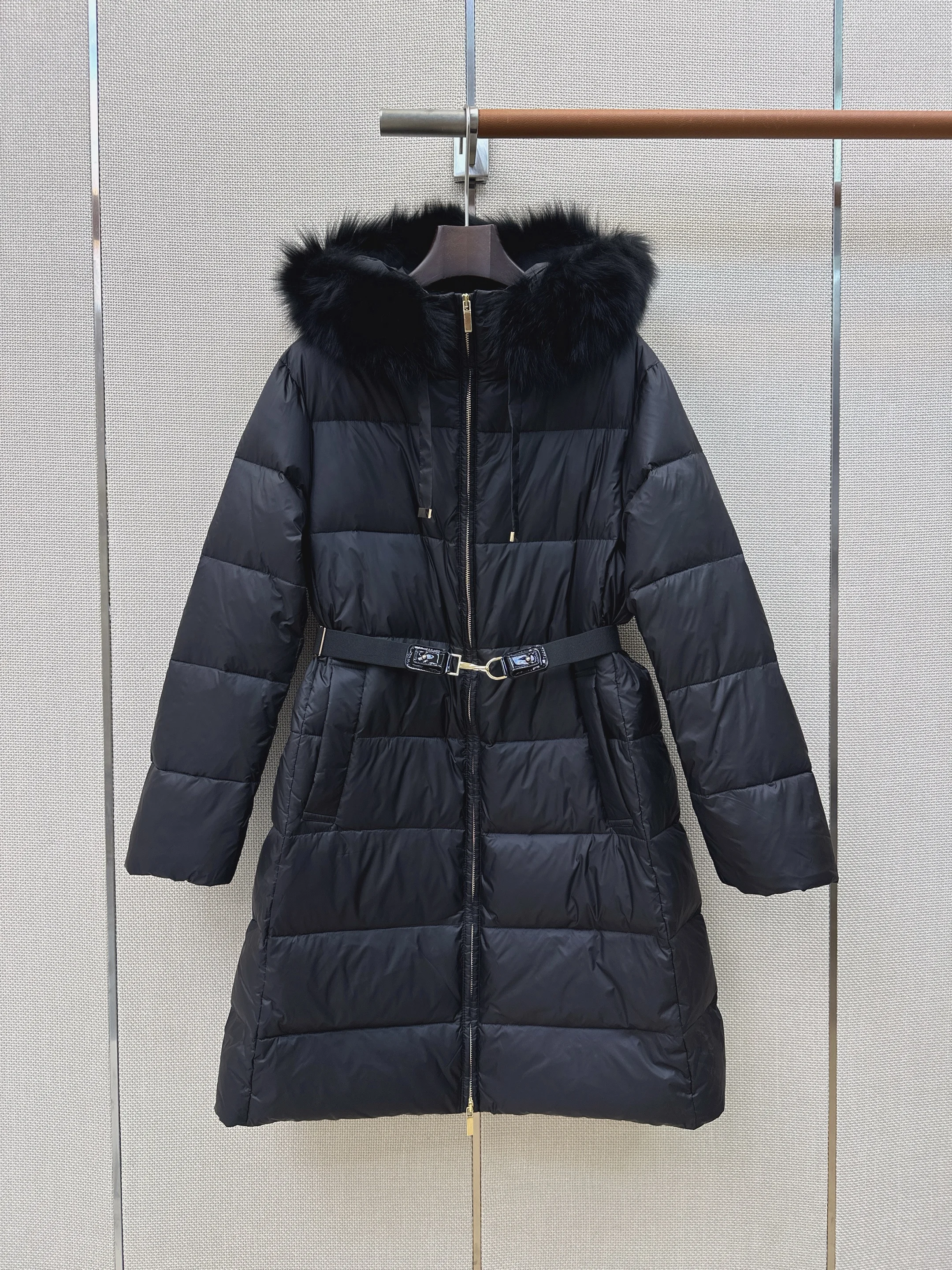 New Autumn Winter Mid-length Hooded Fur Collar Down Coat, H-Line Zip Jacket, 90% White Goose Down, Windproof, Non-bulky, Versati
