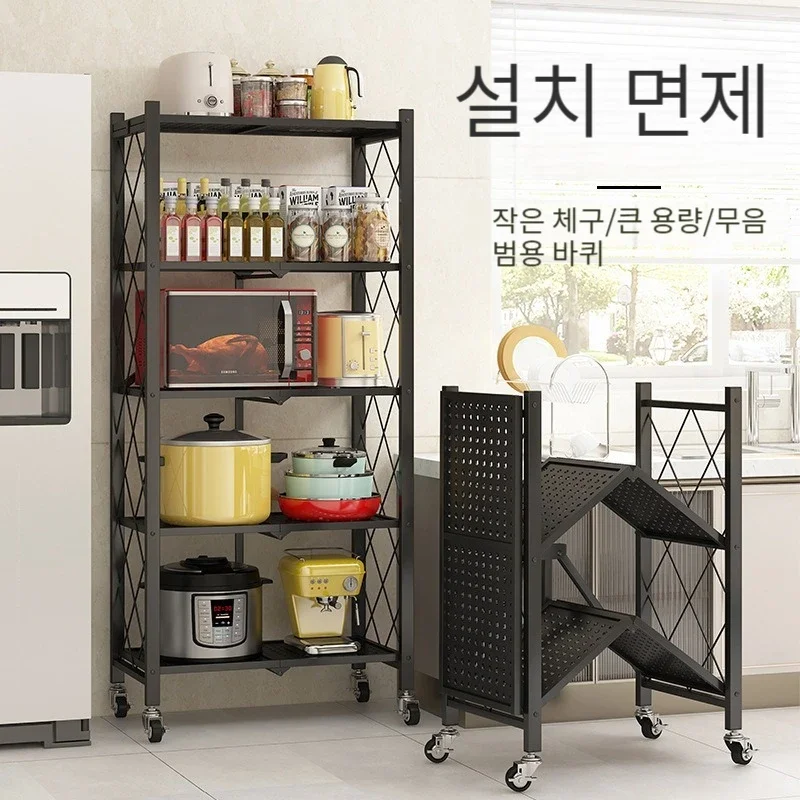 

Kitchen Storage Rack Household Movable Wheeled Small Cart Folding Storage Rack Organizadores De Cocina Shelves Organizers
