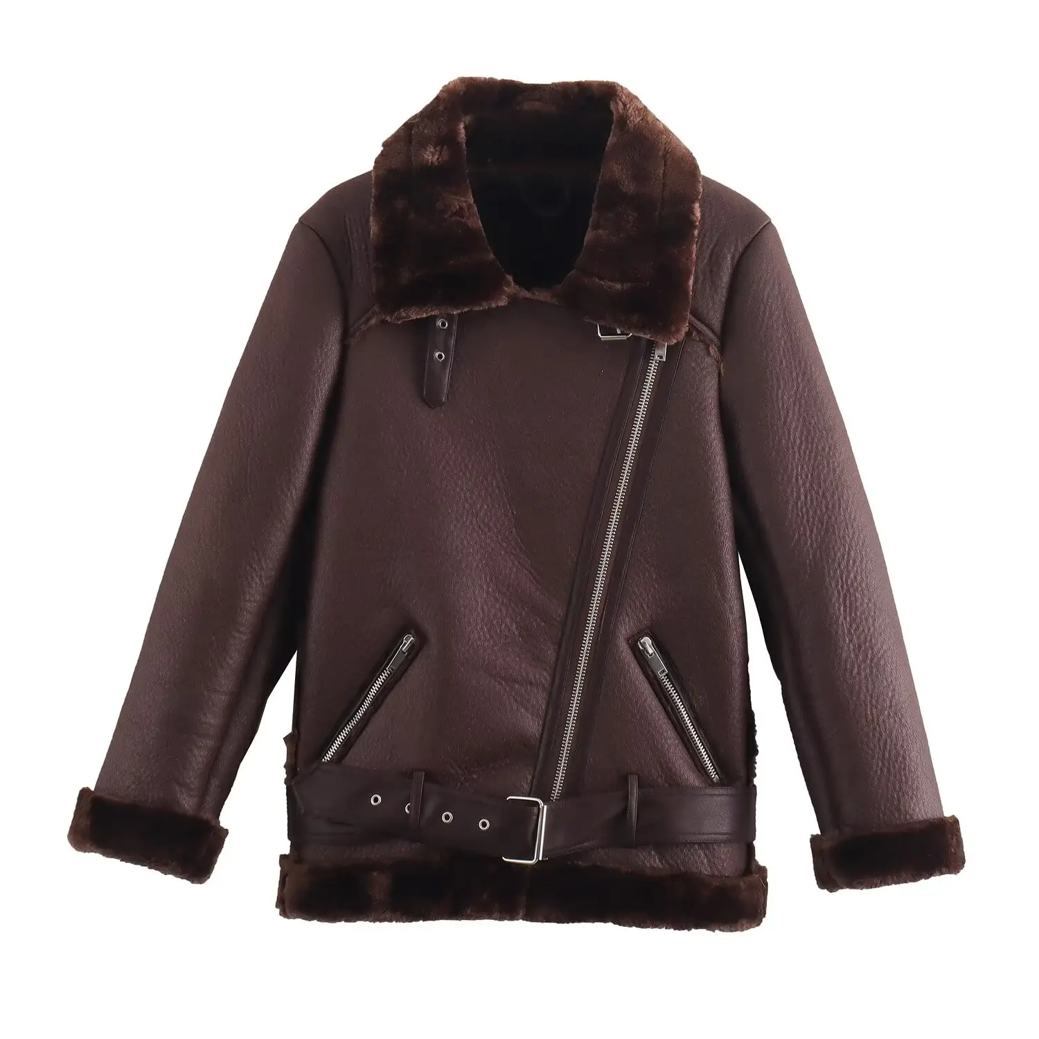 

European and American Winter Warm Leather Imitation Leather Double-sided Jacket Coat Women's Fashionable All-match Lape