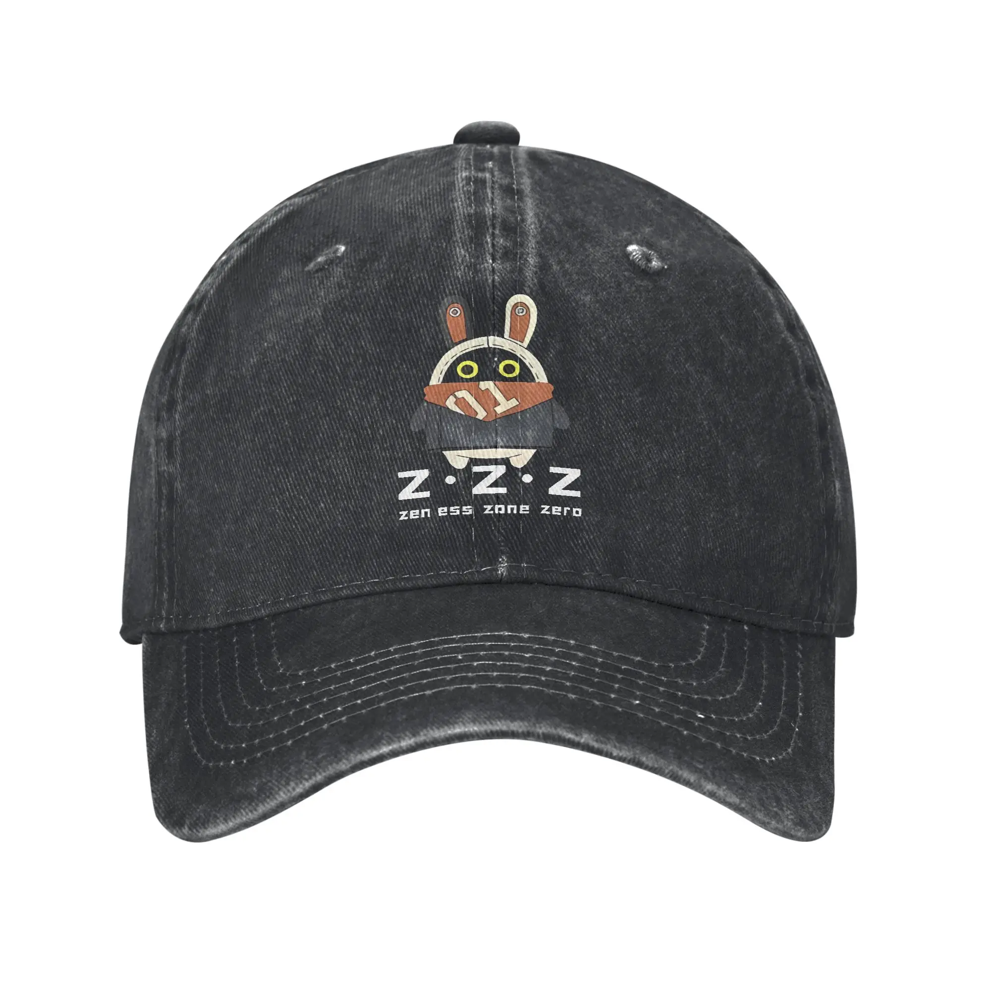 Boné de Beisebol Bangboo Zenless Zone Zero Clássico em Denim Desgastado, Estilo Unissex, Ajustável para Todas as Estações