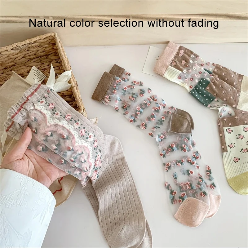 

Женские носки в стиле ретро для девочек, летние новые тонкие яркие Длинные повседневные прозрачные эластичные короткие носки для женщин