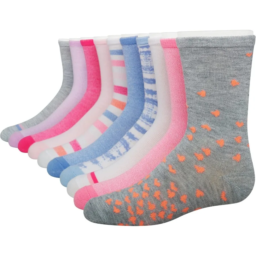 

Girls' Big Ultimate Fashion Lightweight Stretch Crew Socks for Daily Wear and Active Play Assorted 10Pair Pack in Small Size Id
