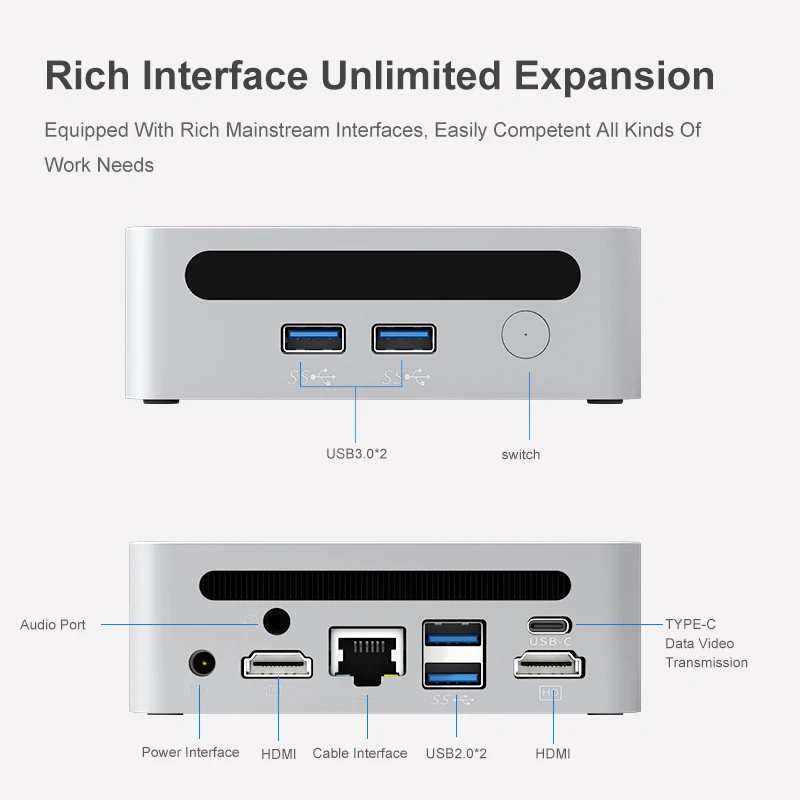 GenMachine New AMD R7 7730U MINI PC R5 7530U Windows 11 DDR4 NVME 8G/256G 16G/512G WIFI6 RTL8852, BT5.2 Desktop Gaming Computer