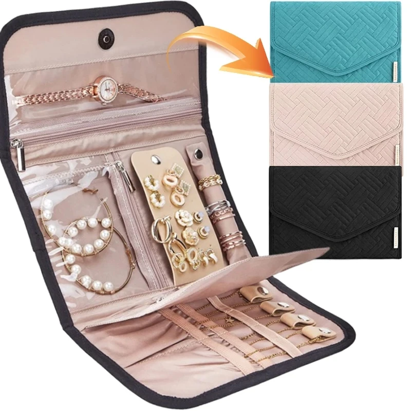 Organizador de Joias para Viagem, Bolsa de Transporte para Pulseiras, Brincos, Acessórios, Colares, Broches e Anéis, Bolsa Dobrável para Viagem