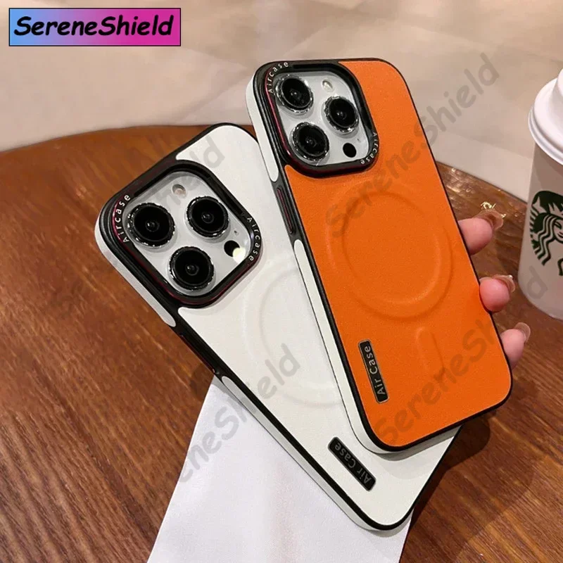 

Business Double Color Leather Magsafe Case for iPhone 16 12 13 14 15Pro Max Magnetic Matte Soft Shockproof Cover for iPhone16Pro