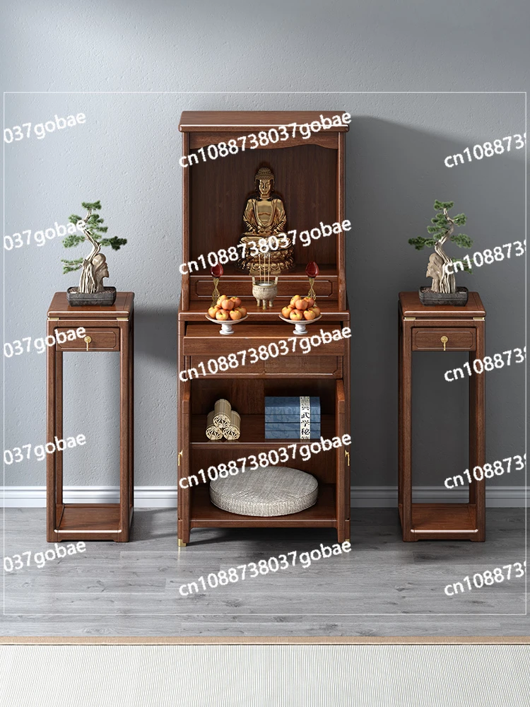 LMM New Chinese Style Solid Wood Buddha Niche with Door Altar Walnut Household Clothes Closet Buddha Shrine