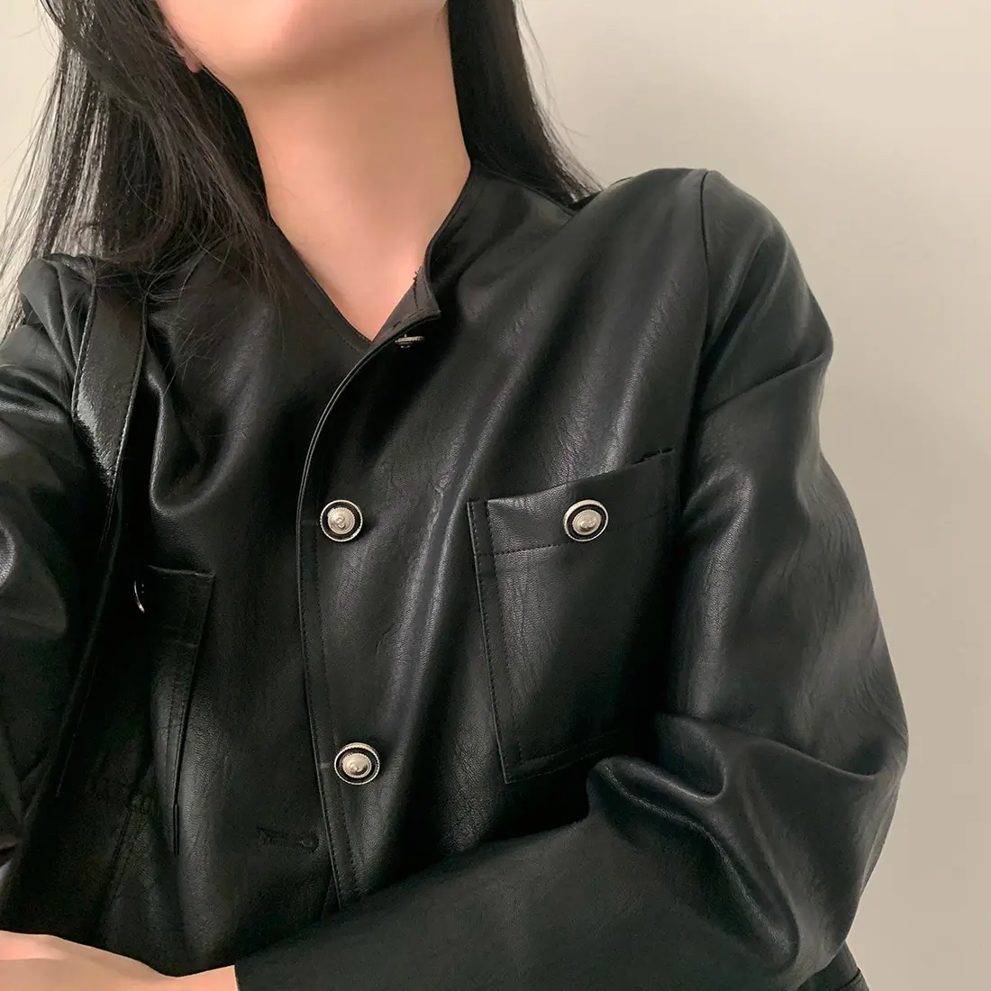 Damska bluzka Jaet ze skóry PU wyszczuplającej, retro, okrągła, luźny krój, zapinana na jeden guzik, uniwersalna, matowa, z motywem kaktusa.