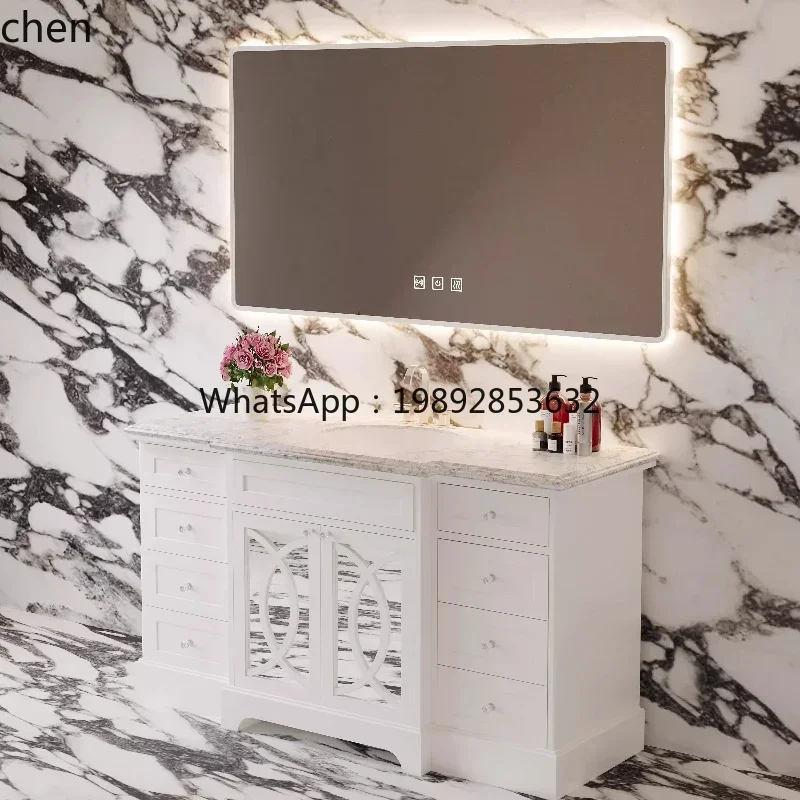 

solid wood floor seamless basin bathroom cabinet high-end basin cabinet