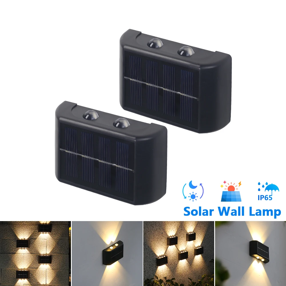 Wall Lamp LED Solar Light Beads Up and Down Sunlight Solar Powered For Outdoor Garden Decor Waterproof  4 6 8 Leds Spotlights