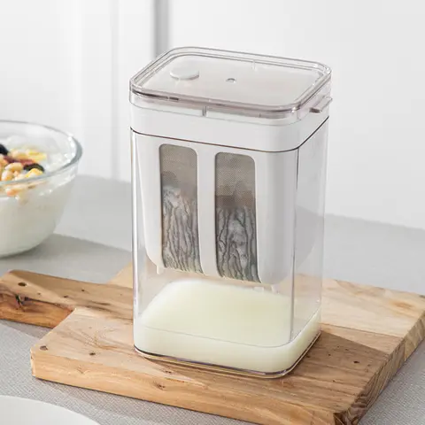 수제 그리스 요구르트 기계, 가는 메쉬 및 뚜껑이 있는 신선한 수제 요구르트, 두꺼운 그리스 요구르트 대두유 제조용, 1100 ml