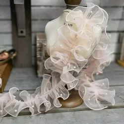 1 jard 11 cm szerokości Organza Tulle Bead Ruffle Lace Fabric for Fringe Even Prom Wedding Dress Clothes Collar Швейні приладдя African