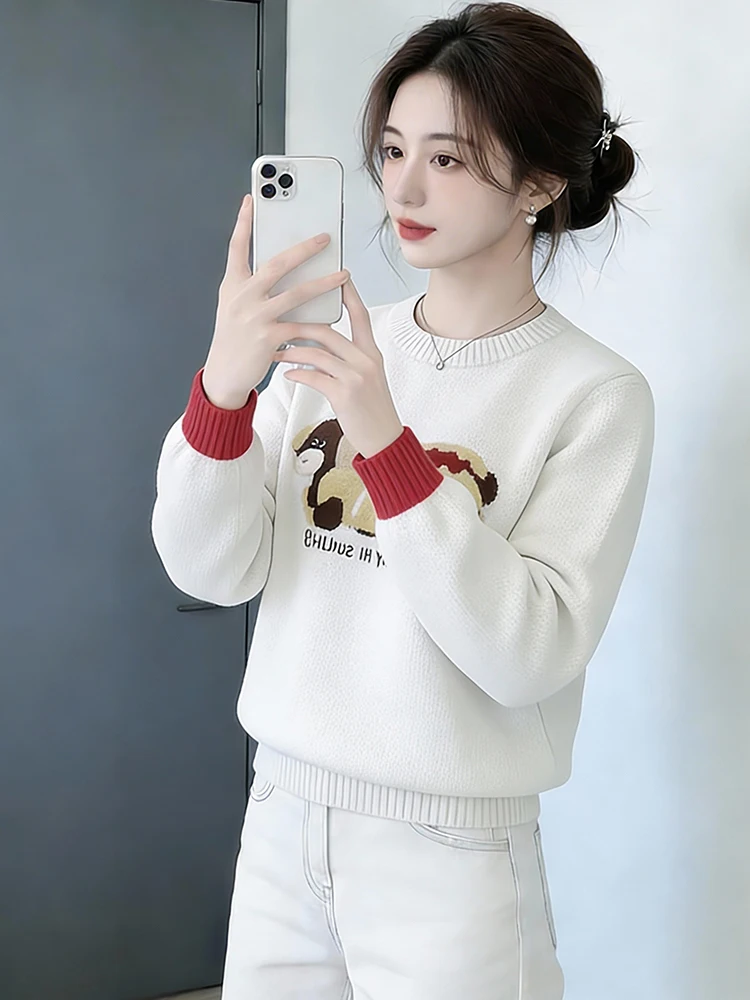 

Модный вязаный свитер для собак средней плотности с длинными рукавами и круглым вырезом, повседневная женская одежда в корейском стиле, осенне-зимний топ