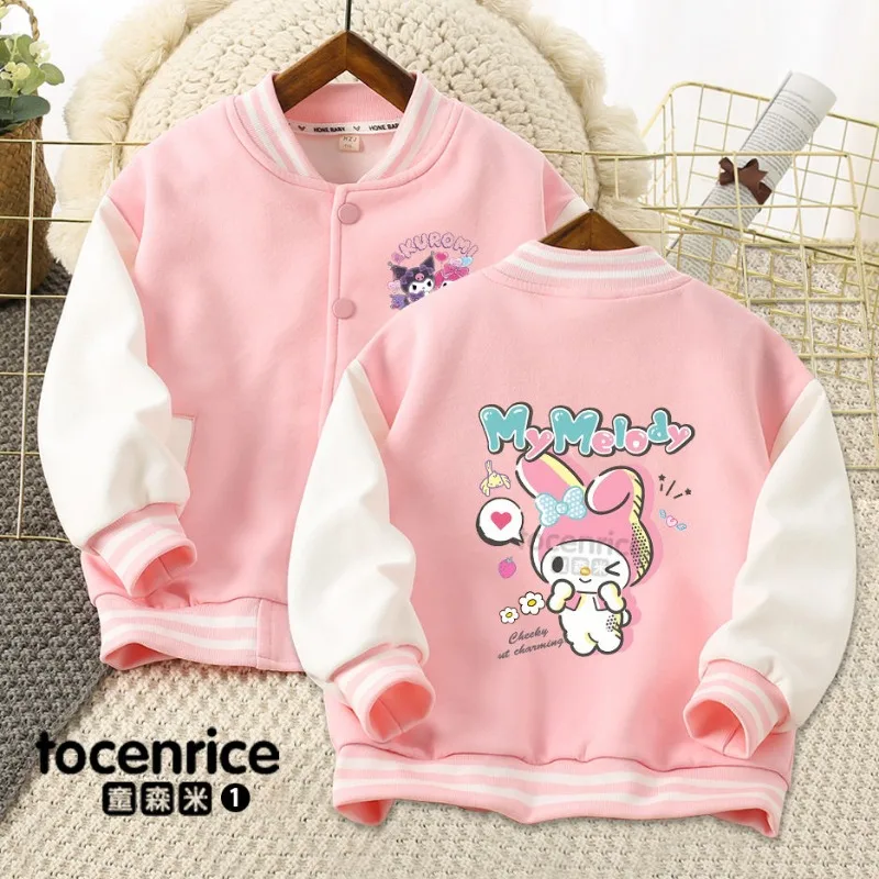 My Melody Anime Kawaii MINISO Ins Long Sleeve Coat Pants Clothes Cute Kuromi Baseball Clothing Sweatpants Gifts for Girls