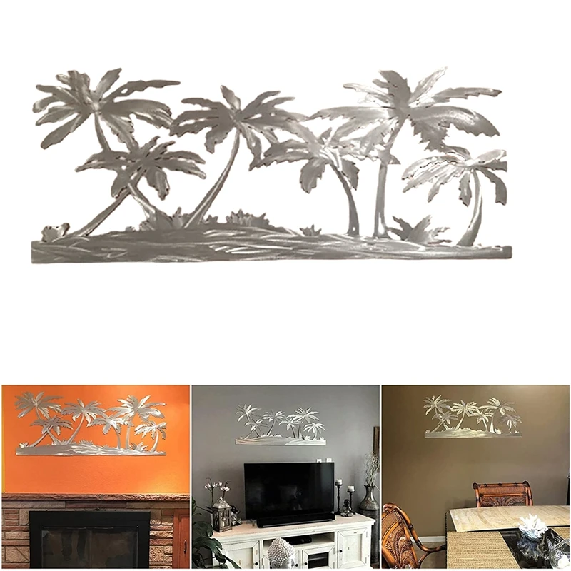 

Palm Trees On Beach Metal Wall Artwork Wall Mounted Ornament Home Coastal Beach Scene Metal Art Steel Wall Decor Sign