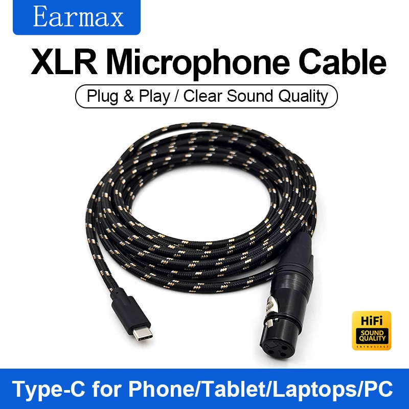 XLR 3-Pin Female Microphone to TYPE-C Mobile Phone iPad Computer Laptop Dynamic Microphone Recording Cable to USB-C