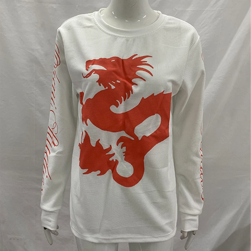 Y2K-Trend: Locker geschnittenes Langarmshirt mit Rundhalsausschnitt in dunklen Retrofarben, das einen stilvollen, lässigen Look erzeugt. – Detail 6