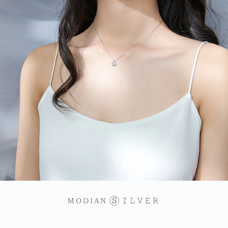 Modian Blue Crystal Eyes Pendants Classic Fashion 925 Sterling Silver Gold Color Necklace For Women S925 Silver Fine Jewelry