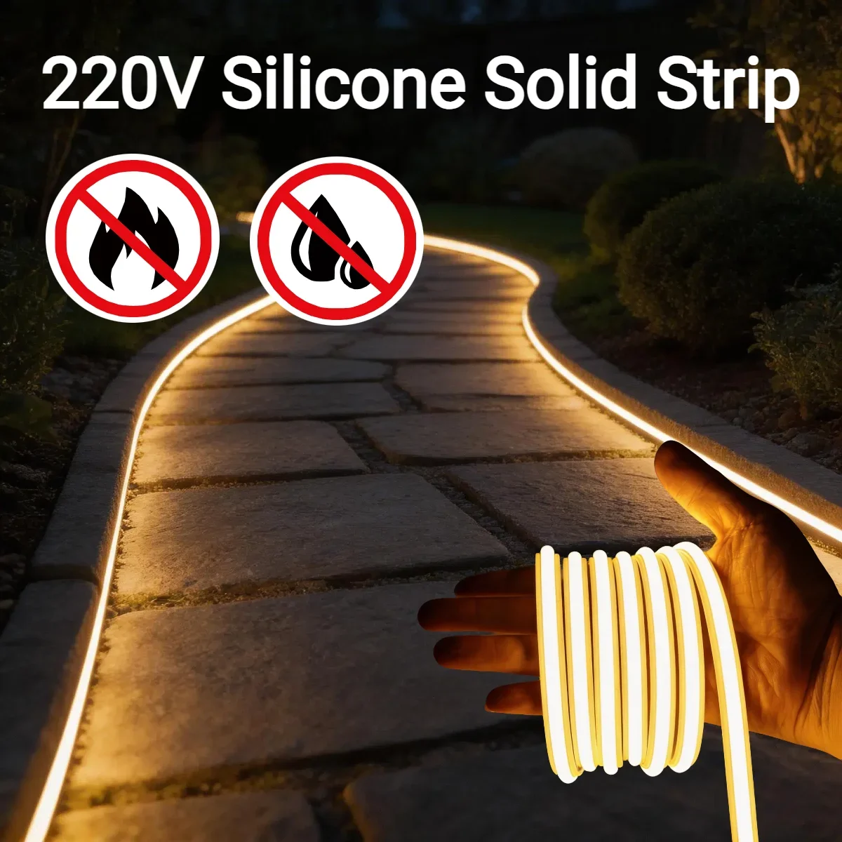 1-30M 220V Solides Silikon COB Neon-Seil-Licht, Flimmerfreier Weicher LED-Streifen mit Rückseitiger Klebefläche, Feuerhemmend für Küchenbeleuchtung