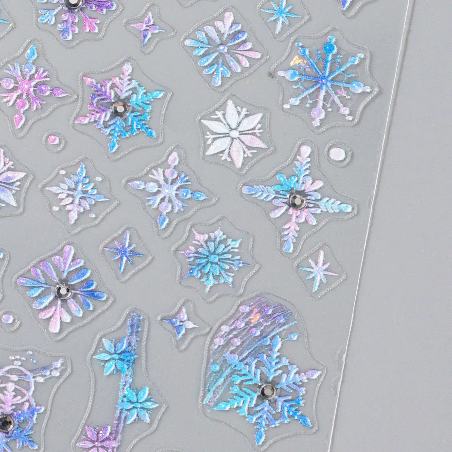 1pc 5D Dreamy Snowflake Nail Art Stickers Blue/Purple Winter Snowflake Star Laser Decals Rhinestone Foils Sliders Manicure Decor