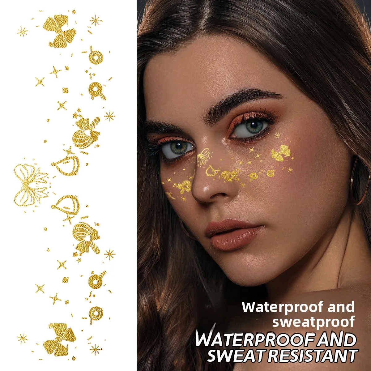 

6pcs Hot Stamping Freckles Makeup Patches Metallic Radiation Golden Silver Fake Freckles Temporary Tattoo Stickers Face Makeup