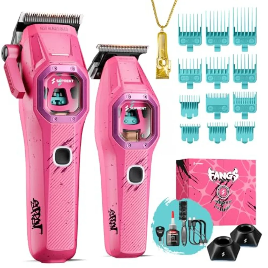 

Professional Barber Clippers with 13000 RPM Vector Motor and AI Speed Control for Precision Haircutting Pink U-Teeth Blade Trim