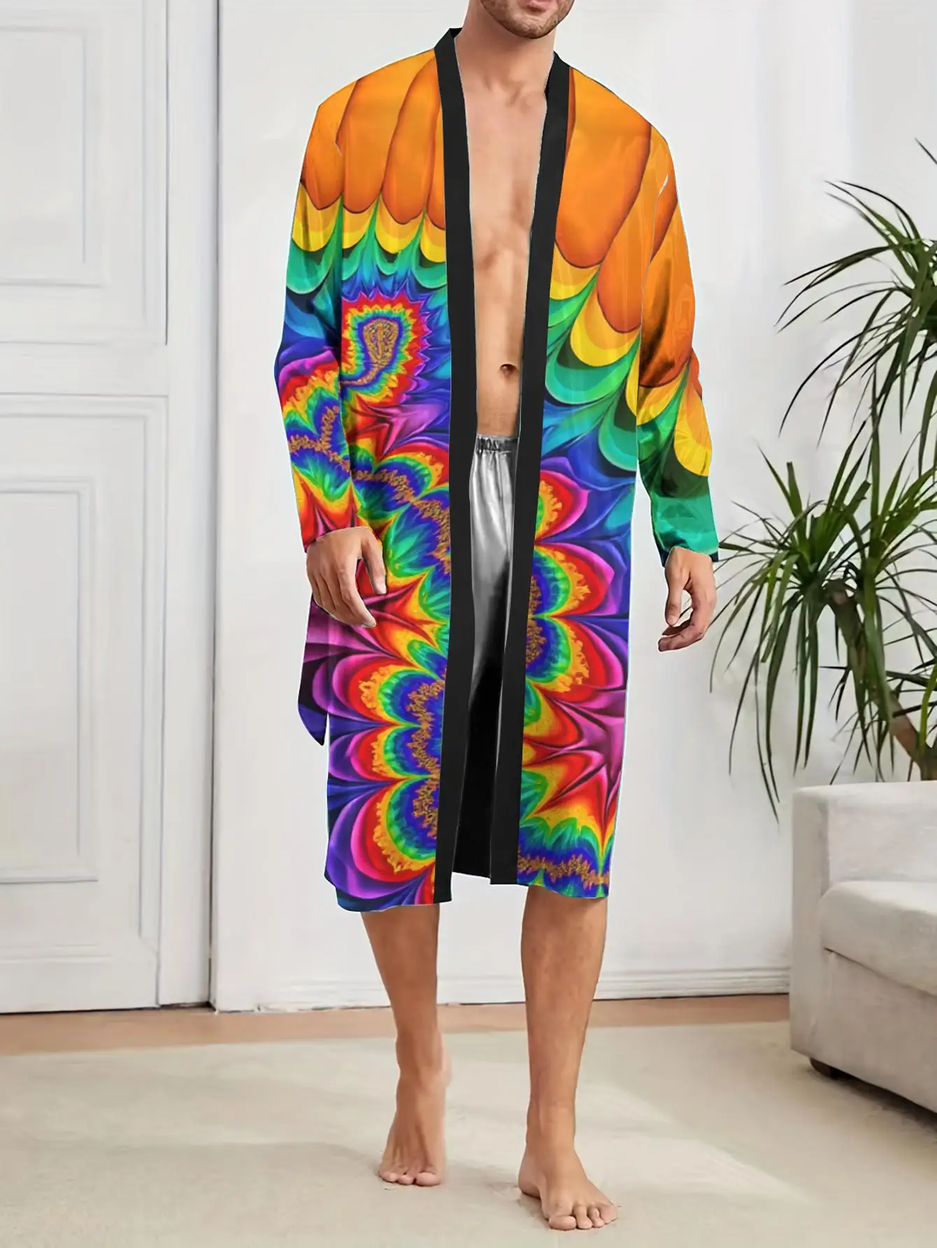 1pcs Men's Robes 2026 Spring/Summer Polyester nightie for men Graphic Sleepwear 3D Printed Shower robe Robe man Men's bathrobe