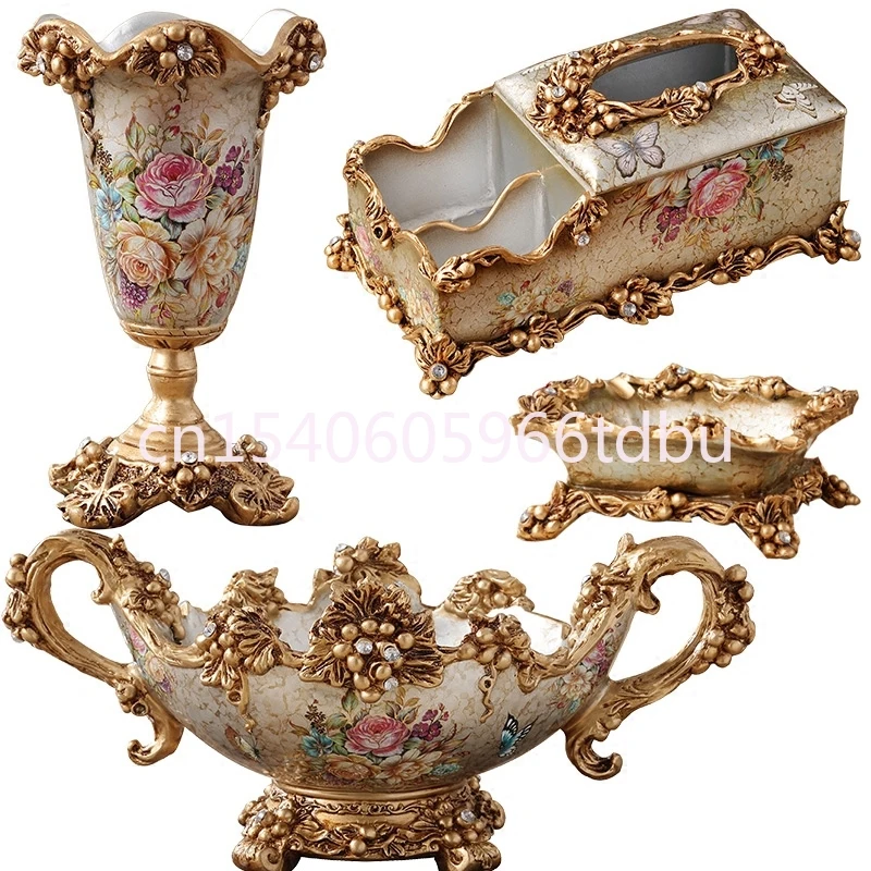 Decorations Home Tissue Box Ashtray Vase Ornaments Luxury European Fruit Plate Set Creative Home Living Room Coffee Table