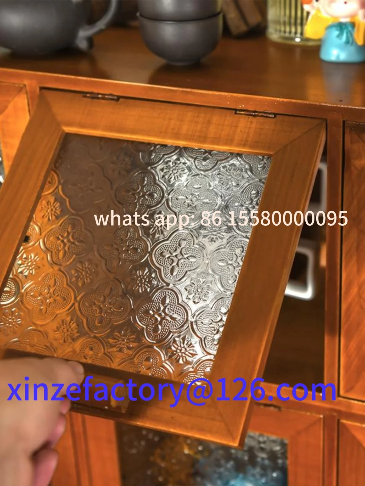 Customizable Retro Wood Storage Cabinet Kitchen Counter Heightened Cup Storage Home Tea Set