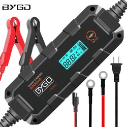 BYGD-cargador de batería inteligente totalmente automático, mantenimiento de batería de reparación de pulso, cargador de goteo para coche, cortacésped, barco, 6V, 12V, 6000mA