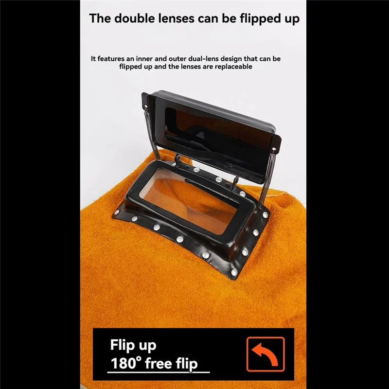 Capuche en cuir résistant aux flammes PORK pour le soudage, lentille rabattable et casque de travail de protection pour le meulage