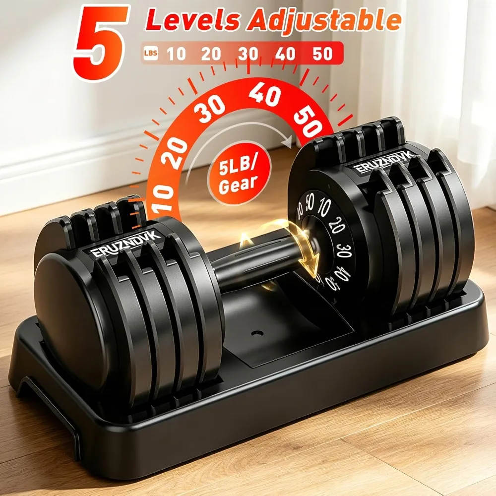25/50 lbs Adjustable Dumbbell Set of 2, 5-in-1 Free Weights for Home Gym Strength Training