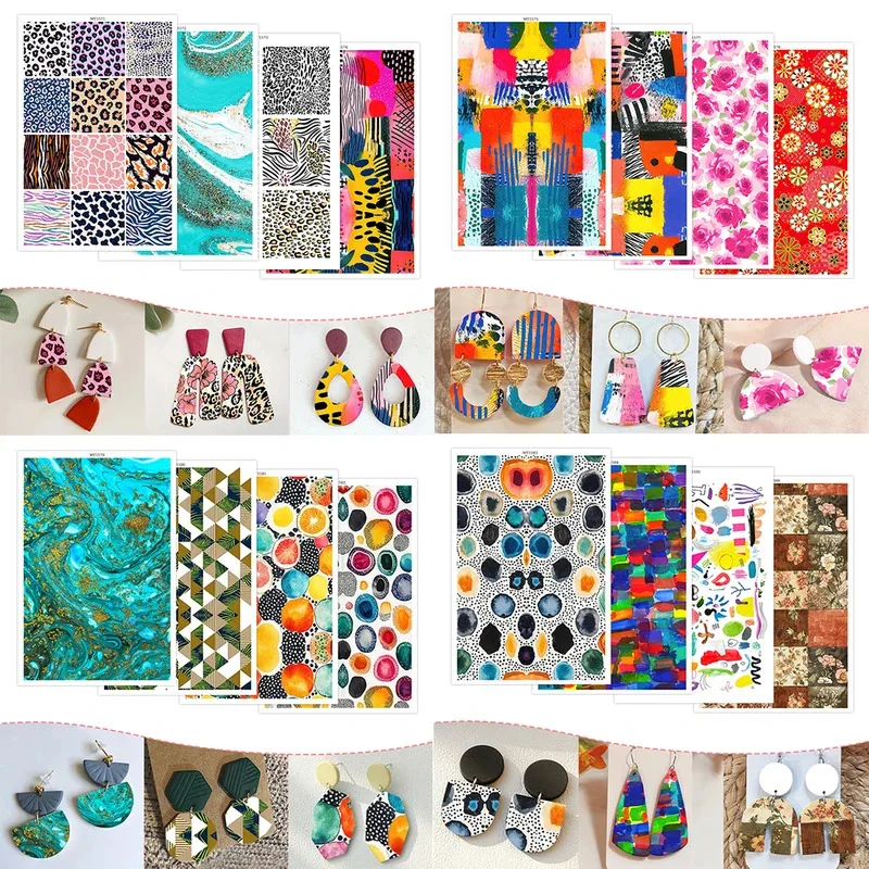 Assorted Abstract Pattern Designs Paper Sheets Polymer Clay Transfer Paper for DIY Earrings Water Soluble Disposable Stickers