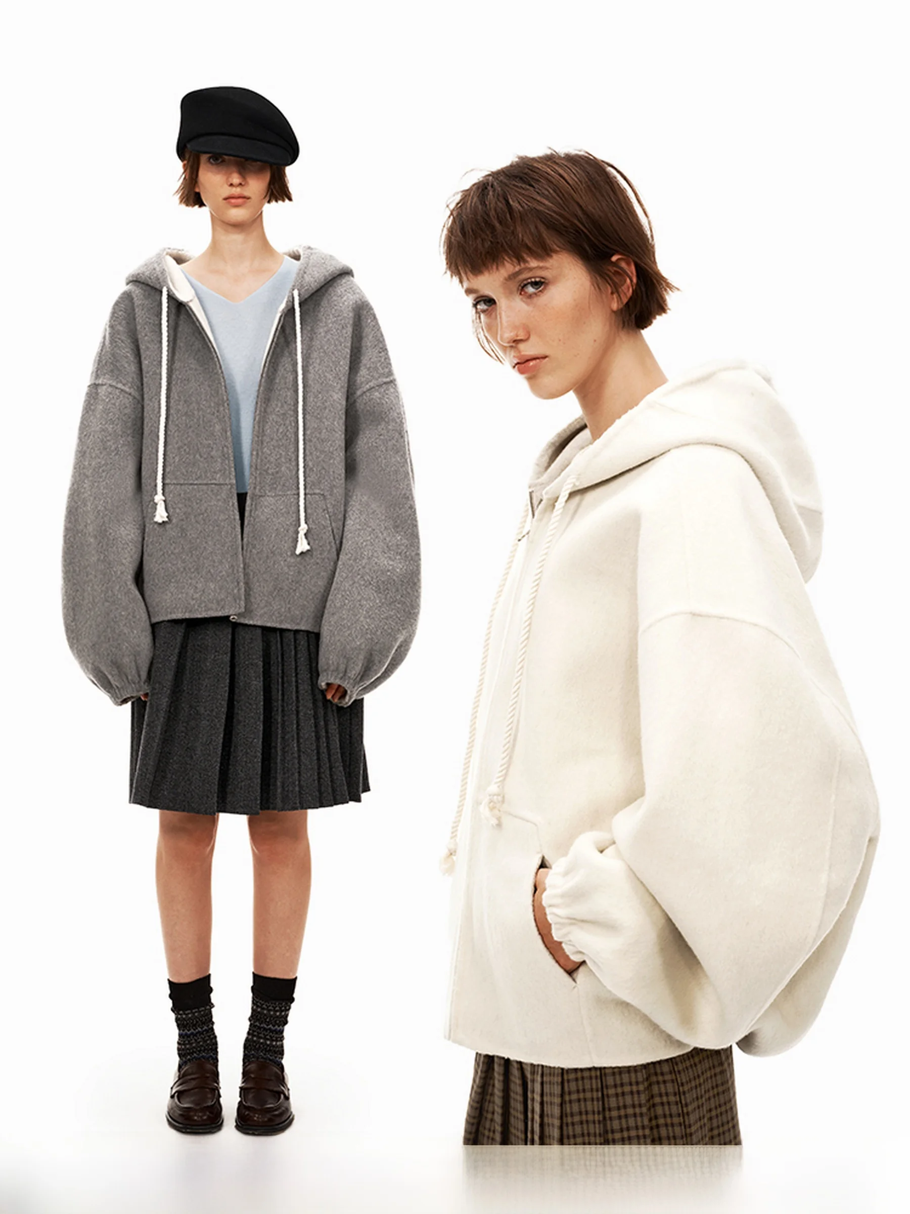 

PukI Double-Faced Woolen Hoodie Jaet 68% Warmth Outerwear Loose Fit Ladies Faion Winter Collection Versatile Sle