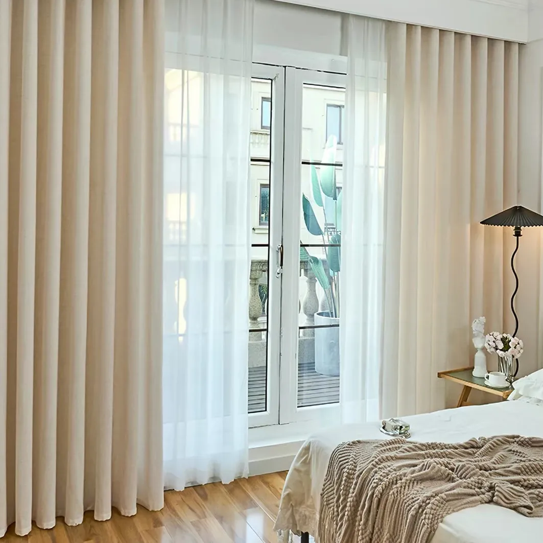 4 Colors Modern Beige Linen Like Opaque Thick Tulle Living Room Flax Sheer Curtains for Bedroom Voile Window S Folds Drapes