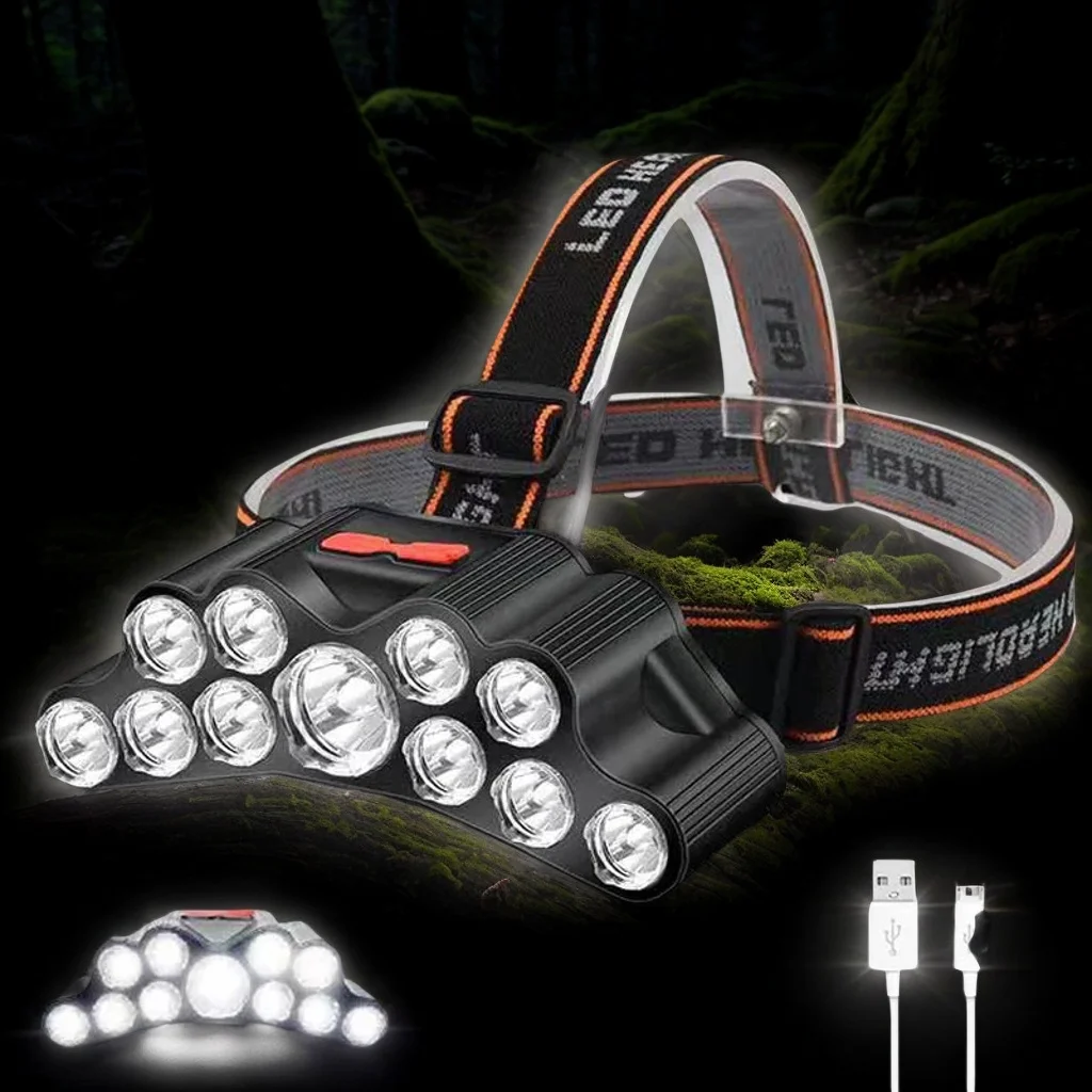 ​​11 LED USB Rechargeable Headlamp - 18650 Battery Fishing Flashlight Outdoor Lantern