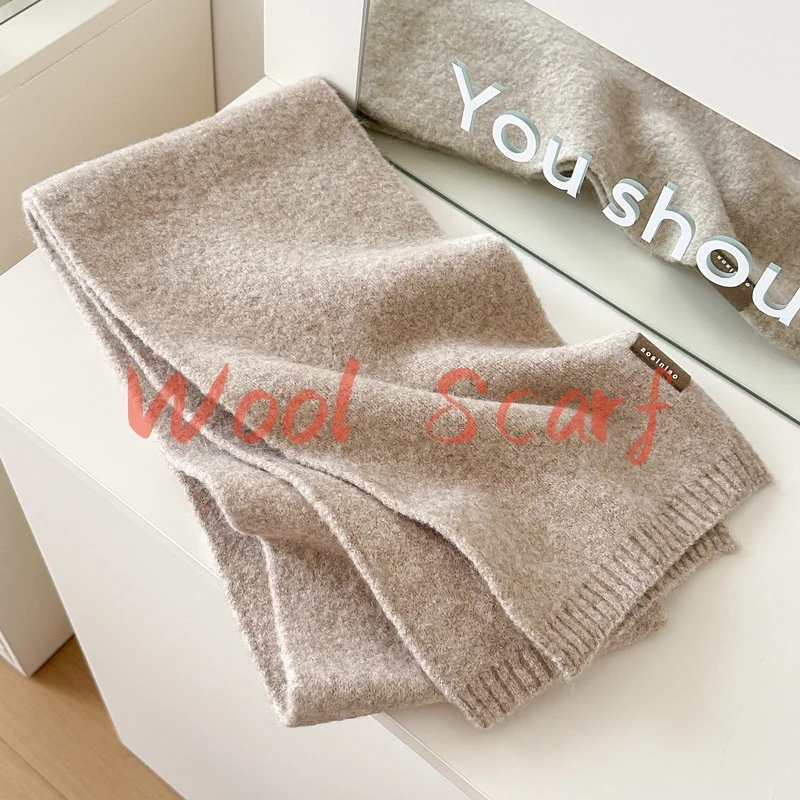 

Новинка 2023 года, роскошный однотонный зимний теплый вязаный шерстяной шарф, женские простые шали, женские мягкие накидки, шейный платок, кашемир, пашмина