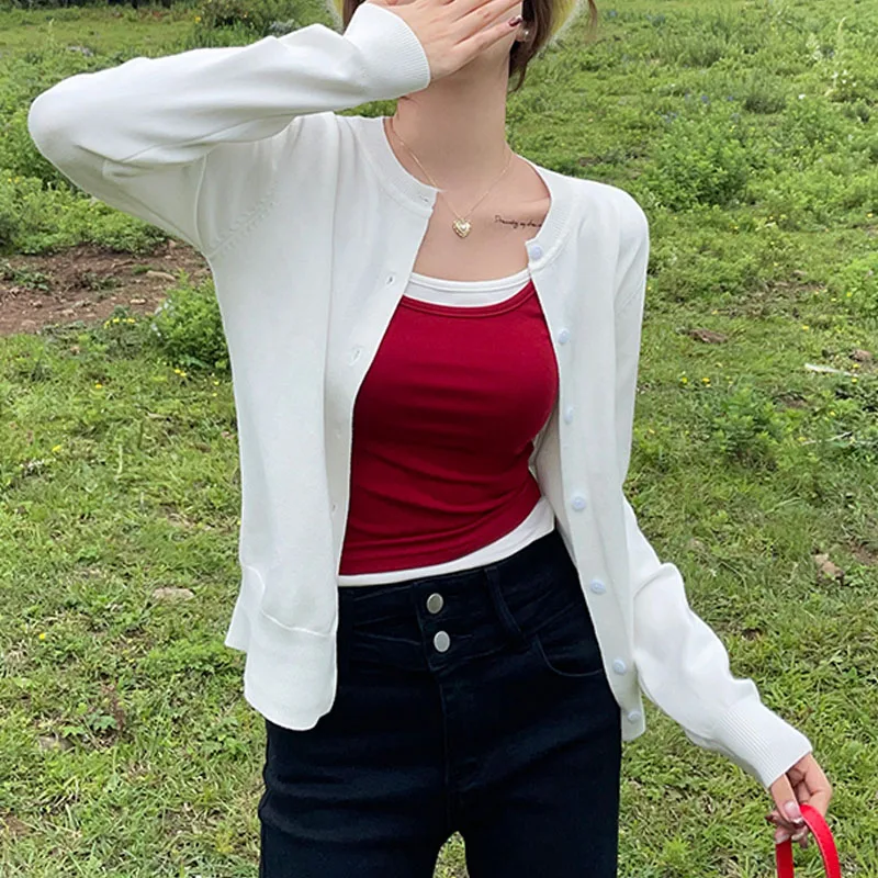 

Вязаный свитер-кардиган женский с длинным рукавом, вышивкой, модный топ с круглым вырезом, Q3365