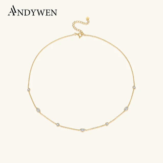 ANDYWEN nowy 925 Sterling Silver Gold CZ Marqulse zawieszka z cyrkonią naszyjnik długi naszyjnik charms biżuteria dla kobiet 2024 przyjęcie