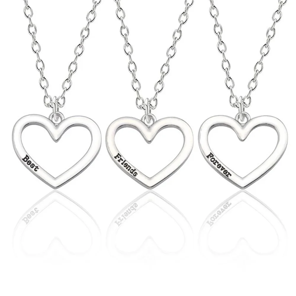 3Pcs/set Exquisite Best Friends Pendant Necklace For Man Adjustable Mental Heart Zinc Alloy Adjustable Mental Heart