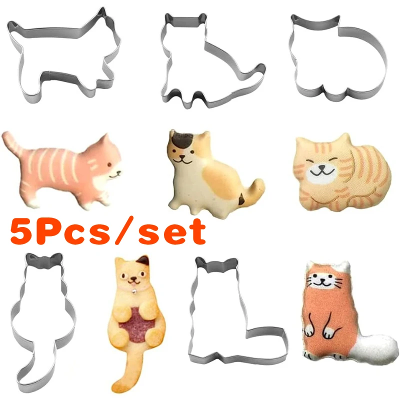 5Pcs/set Cute Cat Shaped Cookie Cutter Set Sandwiches Fruits Biscuit Cake Mold DIY Biscuit Baking Mold Tool  molde de galletas