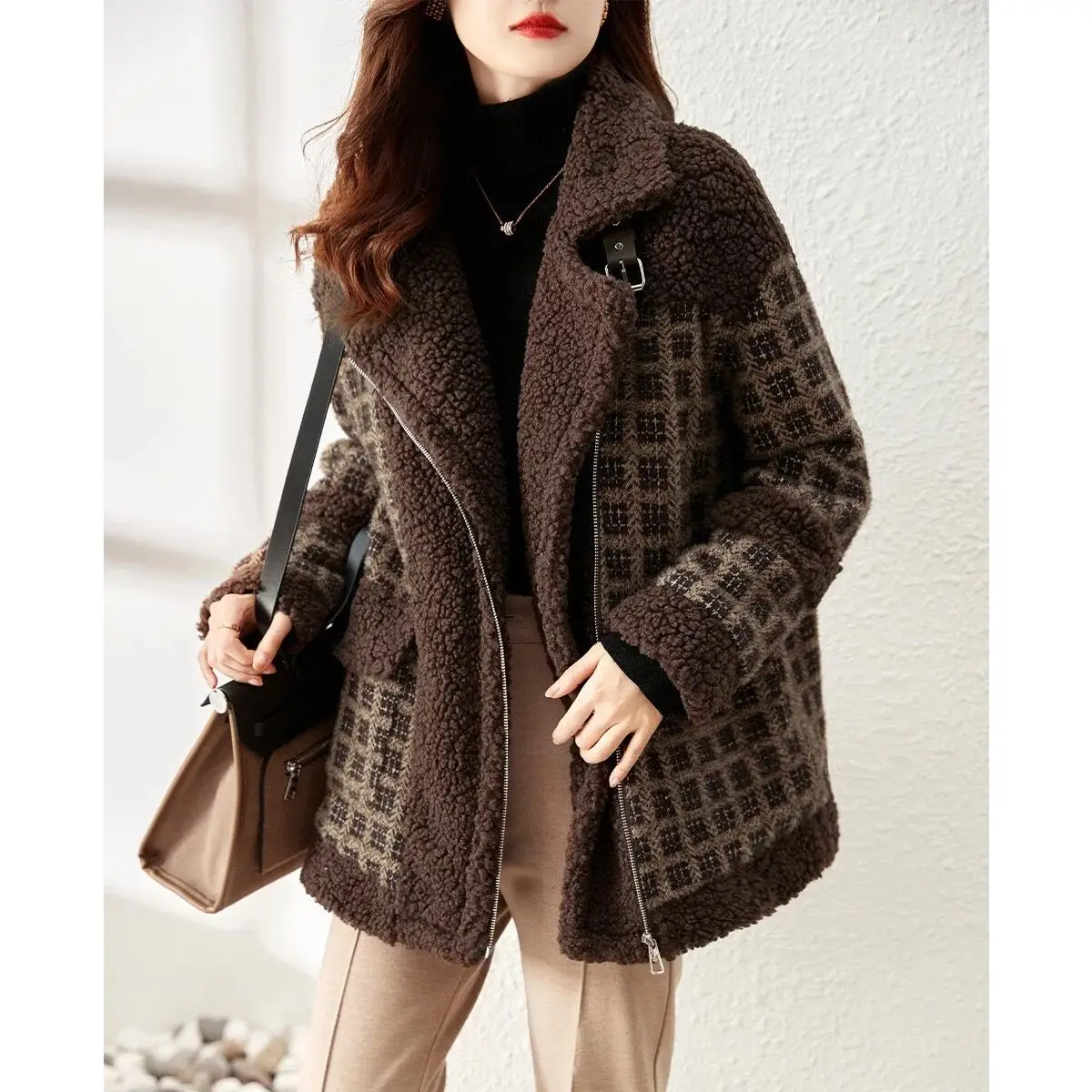 Retro Plaid Coat Women\'s Autumn and Winter New Fashion Simple Korean Grain Velvet Warm Women\'s Cotton Top Coat Jackets for Women