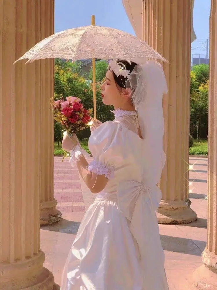 French wedding photography props location street photography travel photography bride wedding embroidery lace umbrella sun umbre
