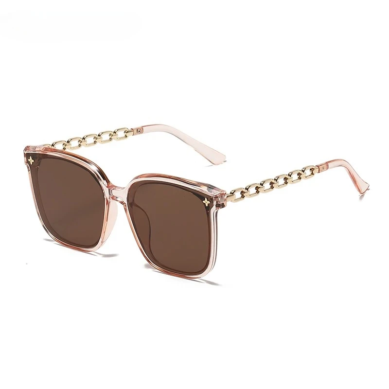 

Trendy Square Frame Sunglasses Women Men, Retro Wavy Design, UV400 Protection, Chain Accent, Fashion Oversized Eyewear