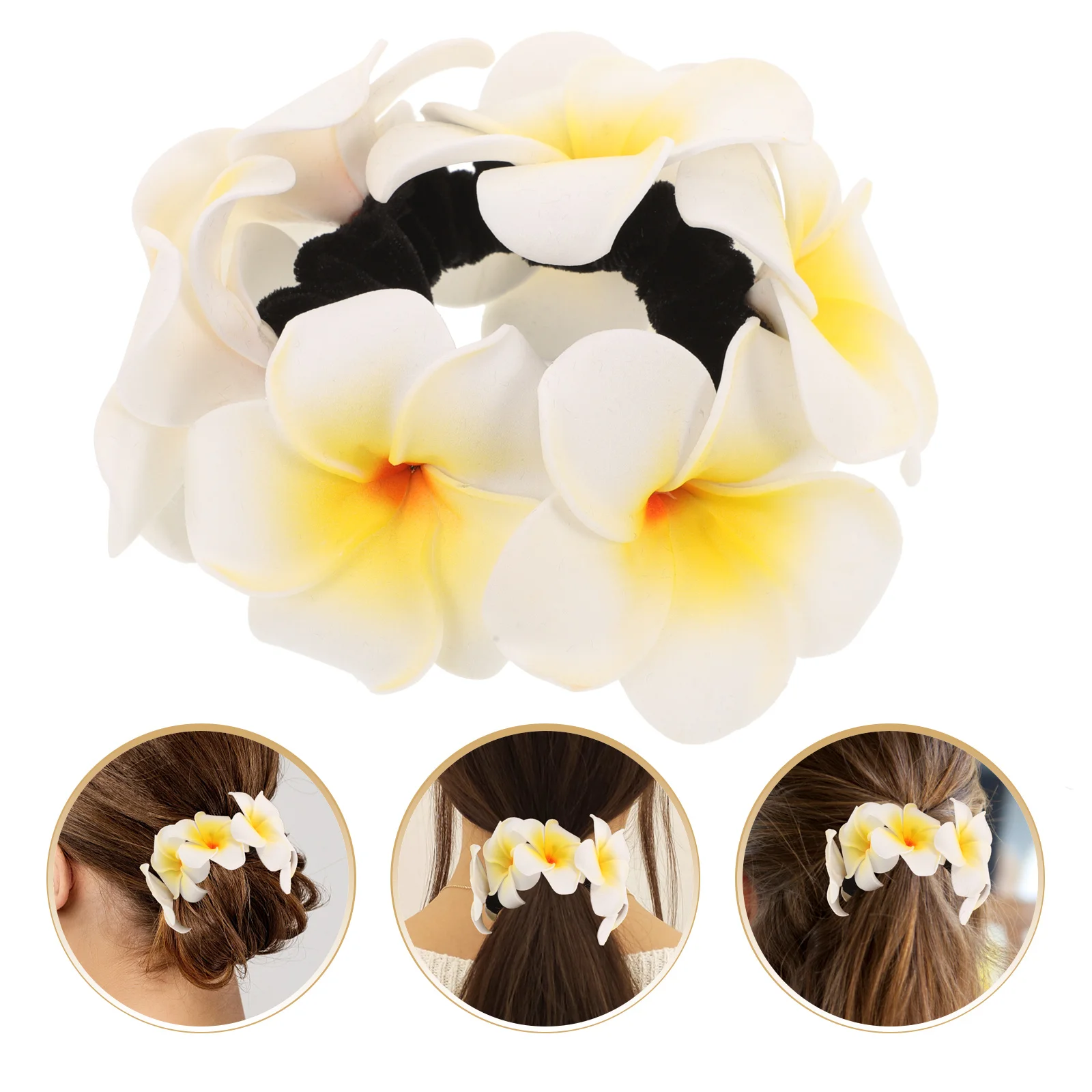 

Hawaiian Flower Hair Tie Floral Scrunchy Ponytail Holder Lightweight Beach Festival Party Hair Accessories for Women