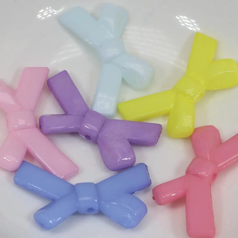 50 Mixed Colour Transparent Acrylic Bowknot Bow Tie Beads 34X20mm