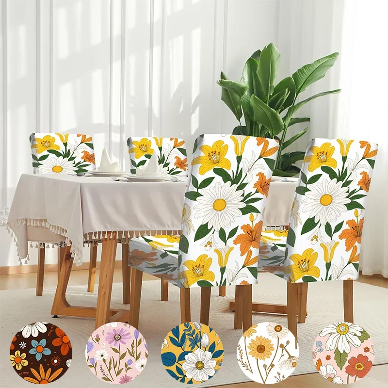 

Elastic dining chair cover Bright floral pattern Fresh design Removable, washable, home dining chair cover